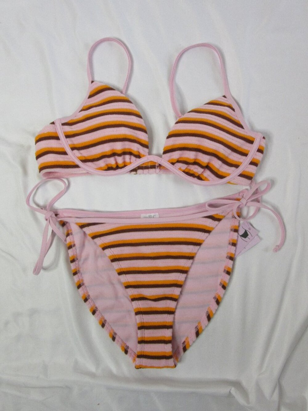 wild fable 2 Piece Bikini Orange Pink Brown Striped Swimsuit Size Medium NWT